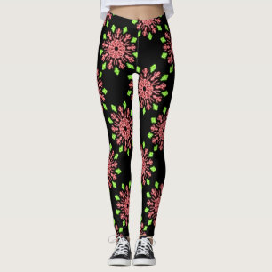 Red and green neon flower leggings