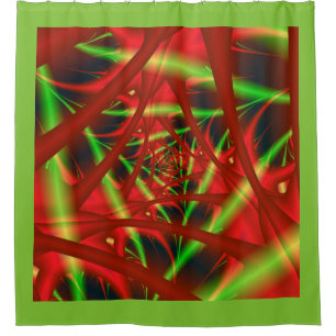 Red and Green Neural Network Spiral Shower Curtain