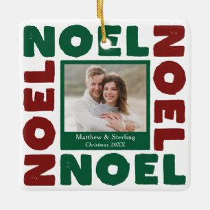 Red and Green Noel Contemporary Photo Holiday Ceramic Ornament