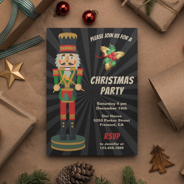 Red and Green Nutcracker Holiday Christmas Party Invitation (Creator Uploaded)