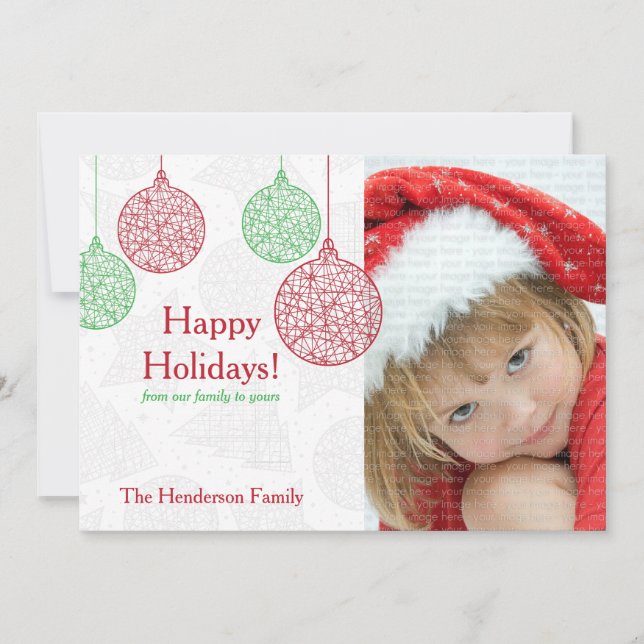 Red and Green Ornament Christmas Photo Cards (Front)