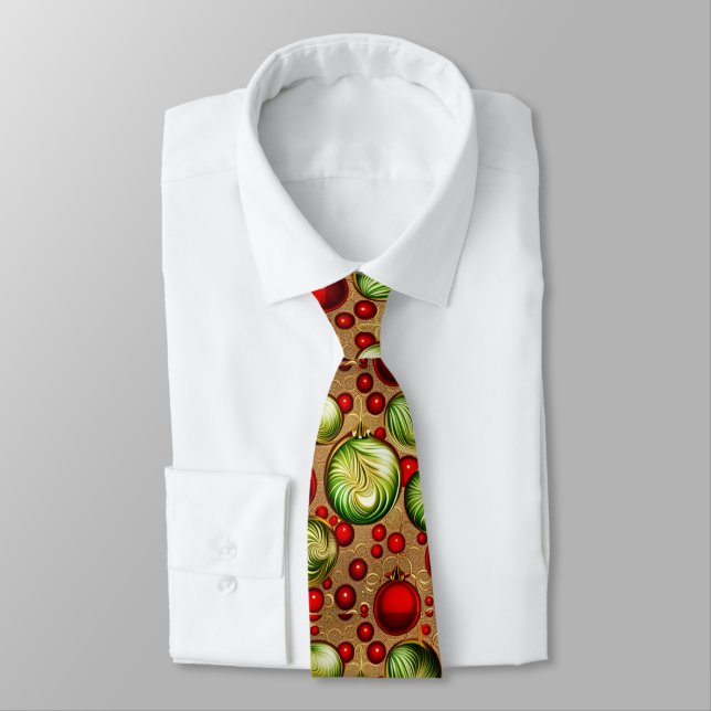 Red and Green Ornaments Tie (Tied)