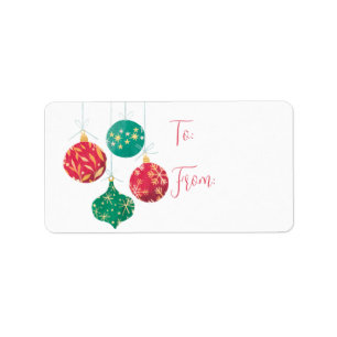 Red and Green Ornaments To From Gift Label