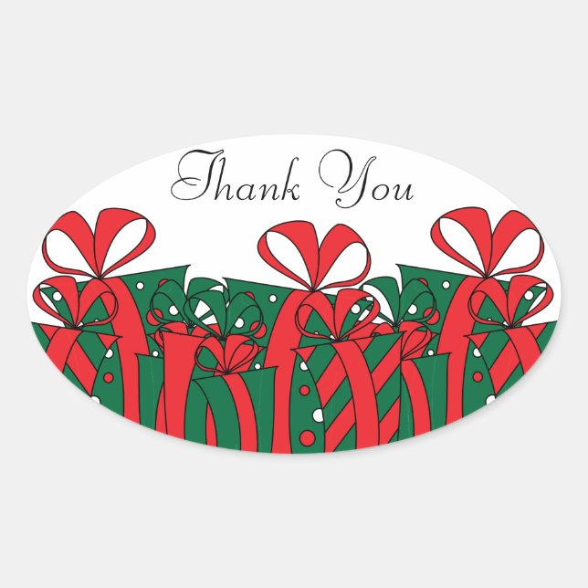 Red and Green Party Gift Presents Oval Sticker (Front)