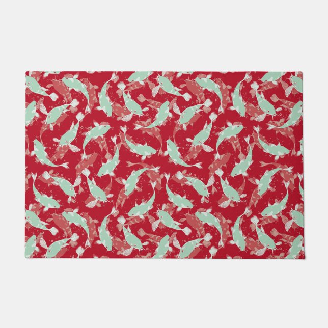 Red and Green Pattern - Koi Fish Doormat (Front)