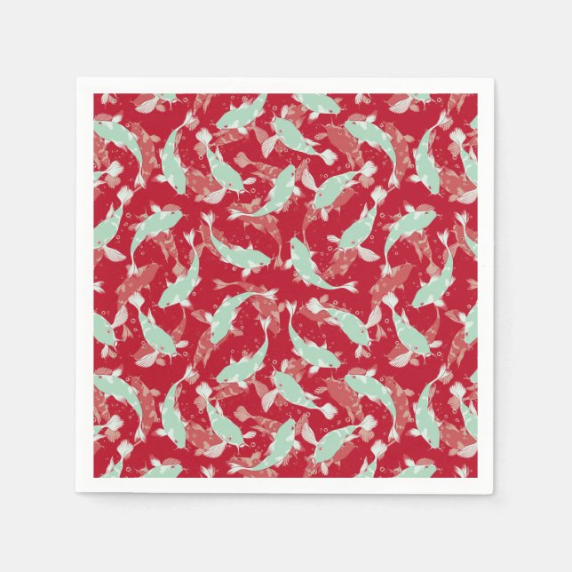 Red and Green Pattern - Koi Fish Napkin (Front)