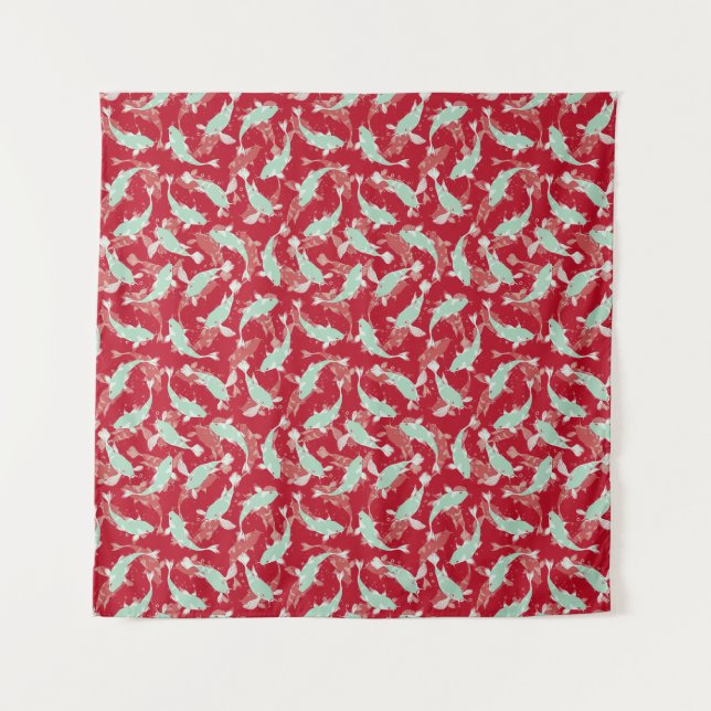 Red and Green Pattern - Koi Fish Tapestry (Front)