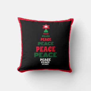 Red and Green Peace Christmas Tree Single Initial Cushion