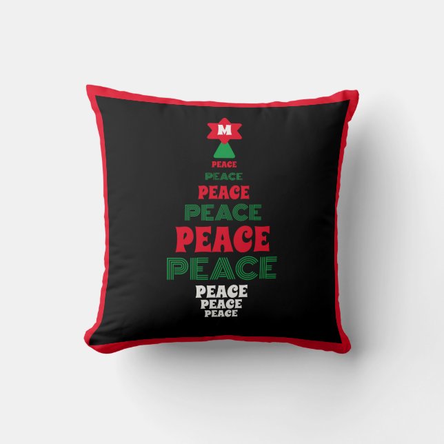 Red and Green Peace Christmas Tree Single Initial Cushion (Front)