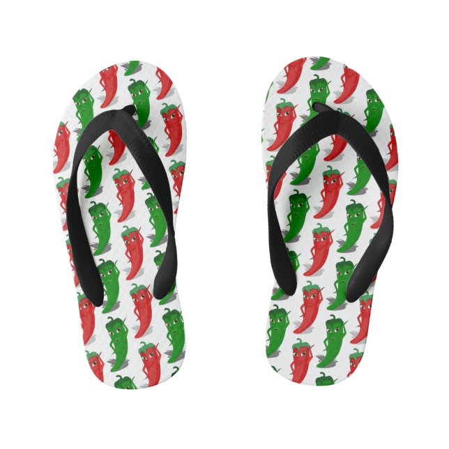 Red And Green Pepper Divas Cartoon Pattern Kid's Thongs (Footbed)