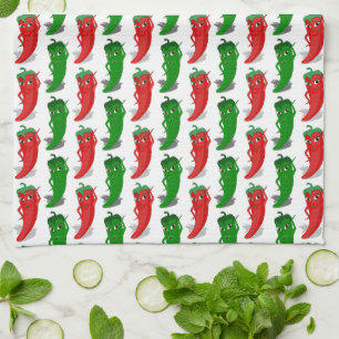 Red And Green Pepper Divas Cartoon Pattern Tea Towel