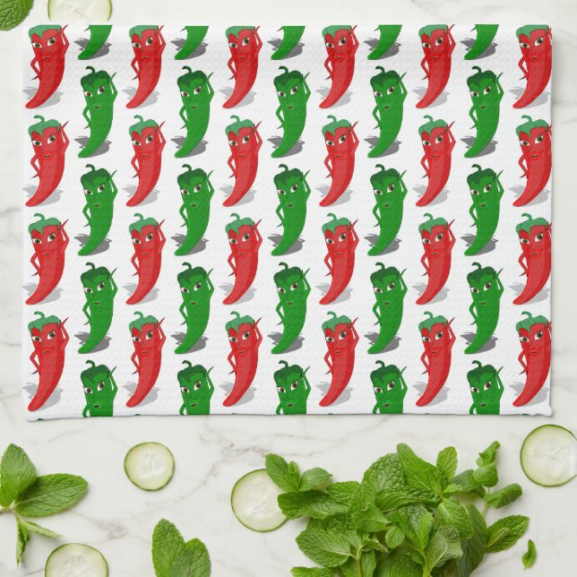 Red And Green Pepper Divas Cartoon Pattern Tea Towel (Folded)