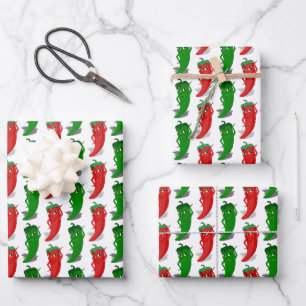 Red And Green Pepper Divas Cartoon Pattern Wrapping Paper Sheet