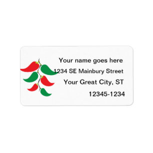 Red and Green Pepper Graphic on a string Label