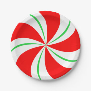 Red and Green Peppermint Candy Christmas Plates