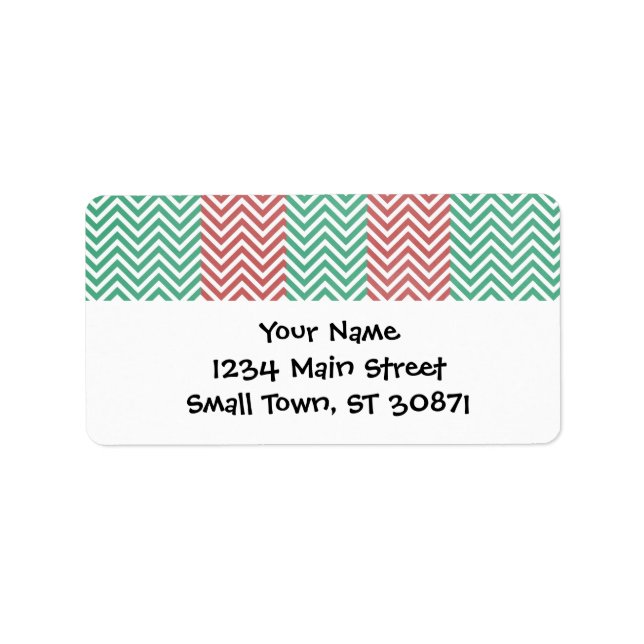 Red and Green Personalised Chevron Zig Zags Label (Front)