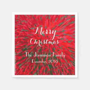 Red and Green Personalised Merry Christmas Party Napkin