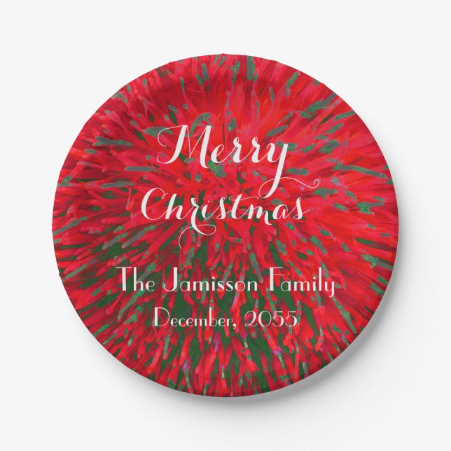 Red and Green Personalised Merry Christmas Party Paper Plate (Front)