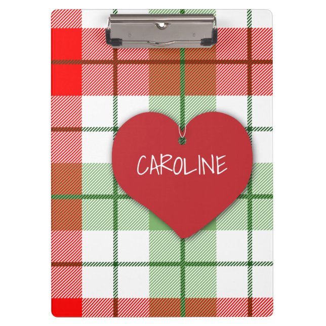 Red and Green Plaid and Heart Clipboard (Front)