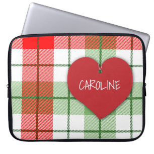 Red and Green Plaid and Heart Laptop Sleeve