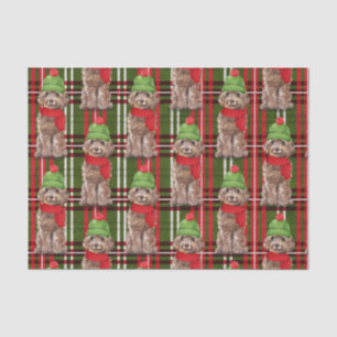 Red and Green Plaid Brown Cockapoo Christmas  Tissue Paper