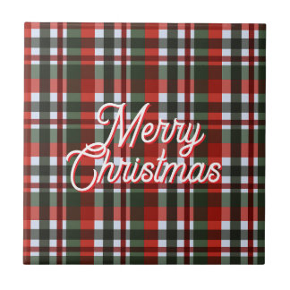 Red and Green Plaid Christmas Ceramic Tile