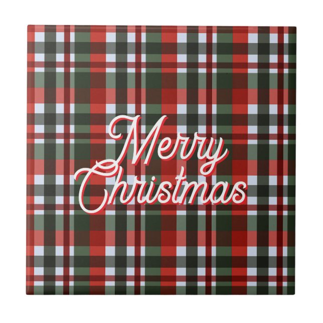 Red and Green Plaid Christmas Ceramic Tile (Front)