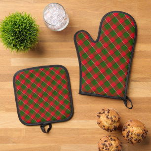 Red And Green Plaid Christmas Oven Mitt & Pot Holder Set