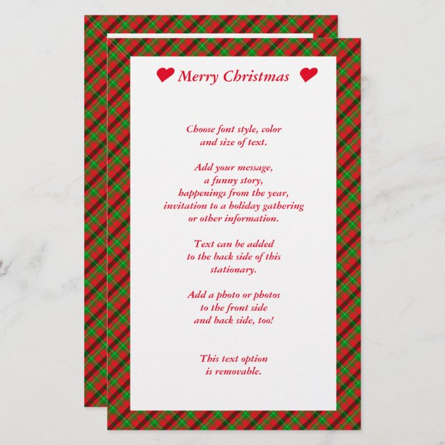 Red and Green Plaid Christmas  Stationery (Front/Back)