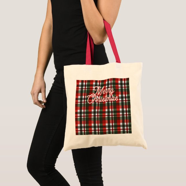 Red and Green Plaid Christmas Tote Bag (Front (Product))
