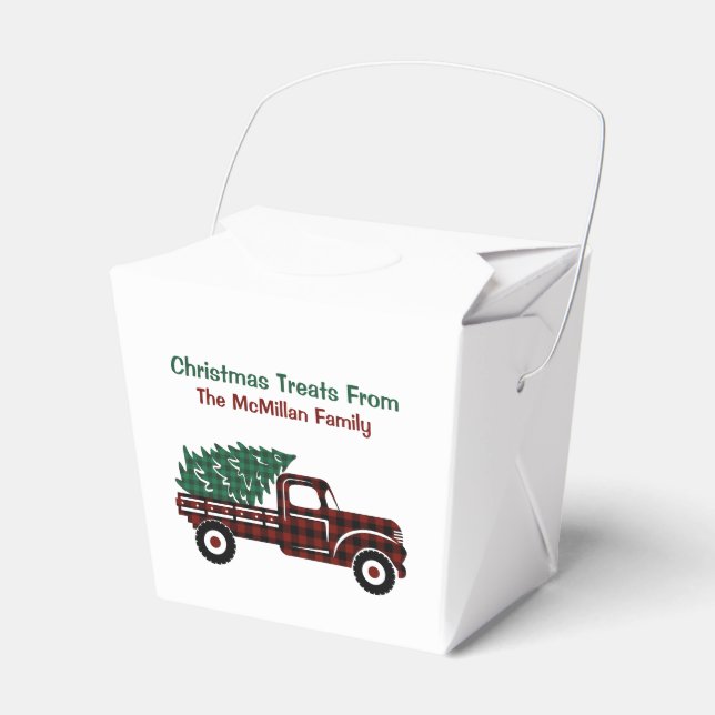 Red and Green Plaid Christmas Tree Truck Favour Box (Front Side)