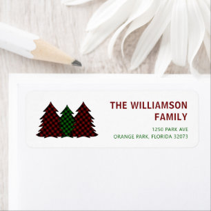 Red and Green Plaid Christmas Trees Festive Return Address Label