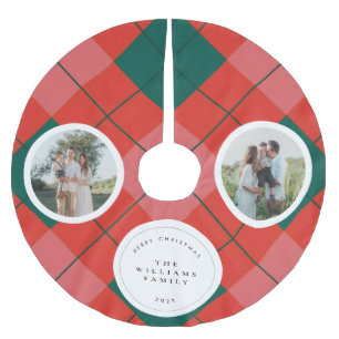 Red and Green Plaid Family Photo Christmas Brushed Polyester Tree Skirt