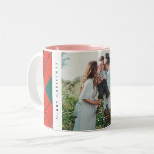 Red and Green Plaid Family Photo Christmas Two-Tone Coffee Mug