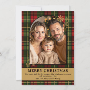 Red And Green Plaid Festive Christmas Family Photo Holiday Card