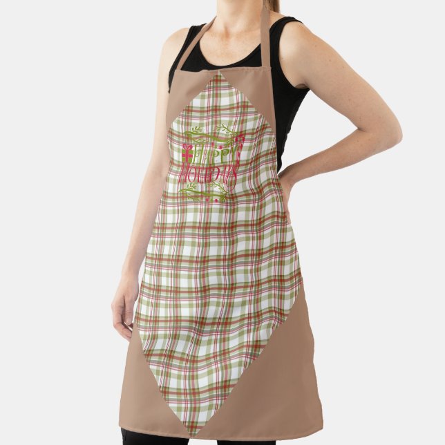 Red and Green Plaid Happy Holidays Apron (Insitu)