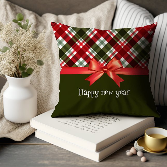 Red and green plaid holiday Throw Pillow (Creator Uploaded)