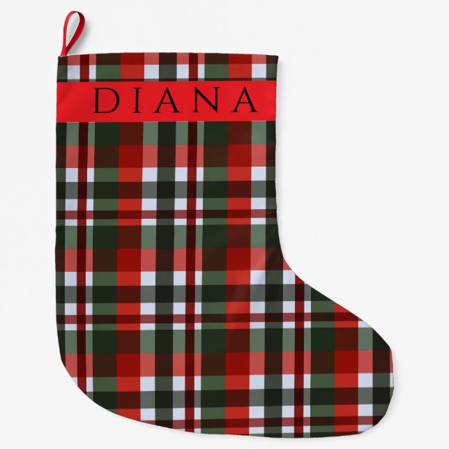 Red and Green Plaid Large Christmas Stocking (Front)