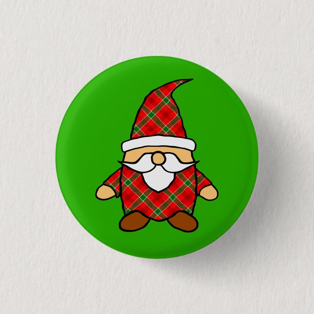 Red And Green Plaid Pattern Gnome Button (Front)