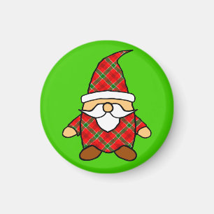Red And Green Plaid Pattern Gnome Magnet