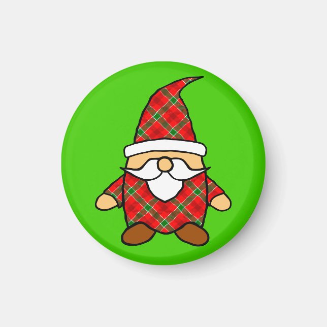 Red And Green Plaid Pattern Gnome Magnet (Front)