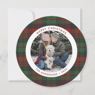 Red and Green Plaid Single Photo Christmas Card