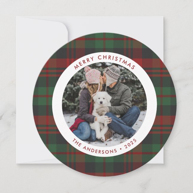 Red and Green Plaid Single Photo Christmas Card (Front)