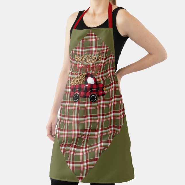 Red and Green Plaid With Farm Truck Apron (Insitu)