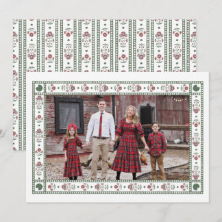 Red and Green Poinsettia Block Print Christmas Holiday Card