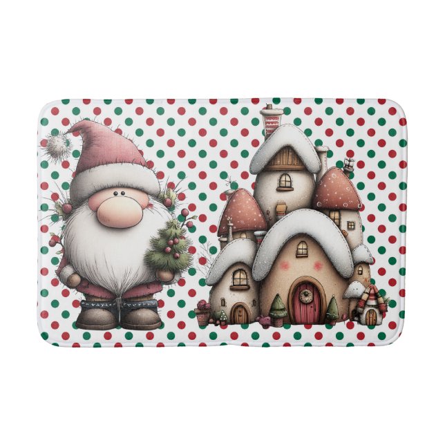 Red and Green Polka Dots Bath Mat (Front)