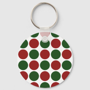 Red and Green Polka Dots on White Key Ring