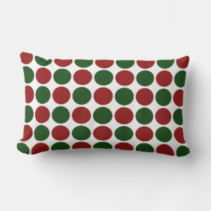Red and Green Polka Dots on White Lumbar Cushion