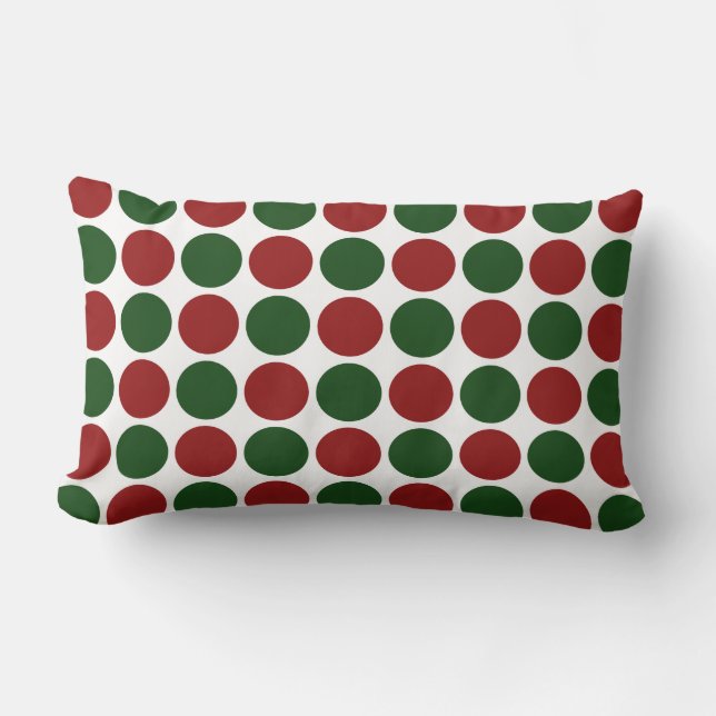 Red and Green Polka Dots on White Lumbar Cushion (Front)