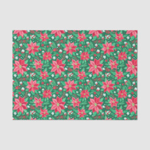 Red and Green Preppy Christmas Poinsettias Tissue Paper